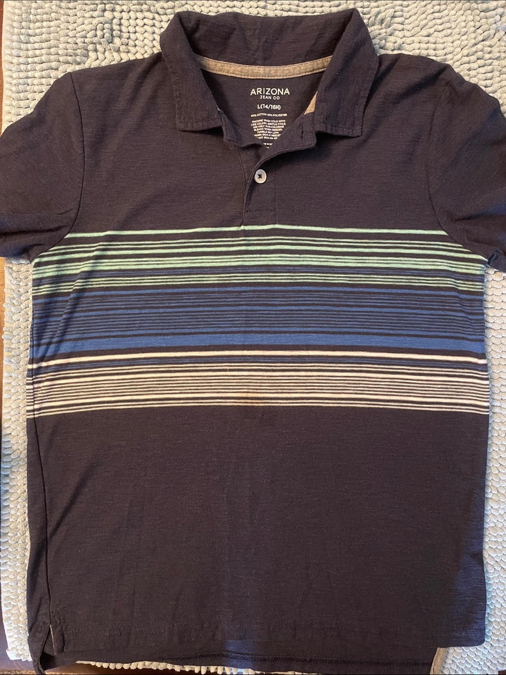 Arizona Jean Company Navy Polo with Green, Blue and Cream Stripes